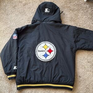 Vintage Starter Pittsburgh Steelers Black and Yellow Insulated Zip Up Heavy Coat
